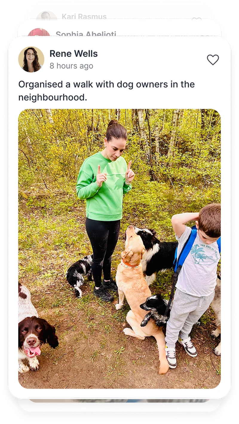 Story card: walk with dog owners in the neighbourhood